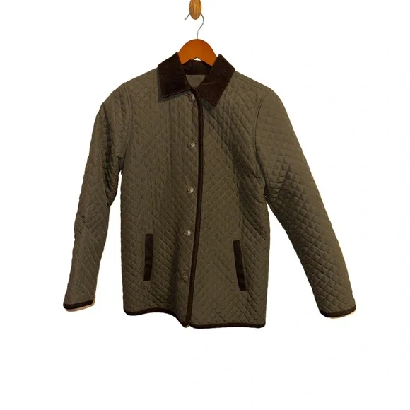 Charter Club Olive Green Quilted w/Brown Corduroy-trim Jacket Petite - Picture 4 of 9